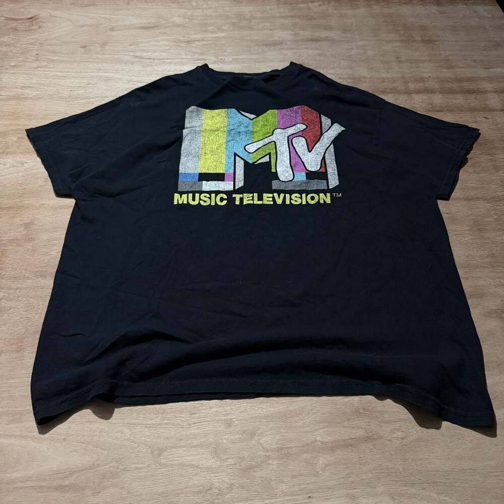 Y2K MTV Music Television Retro Logo Black Graphic T-Shirt Men’s XL 2010
